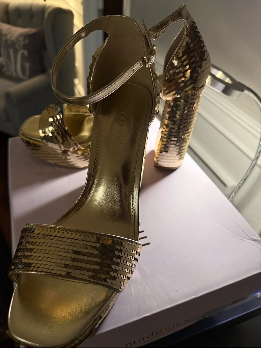 Madden Girl Metallic Gold Sequin Platform Heels
